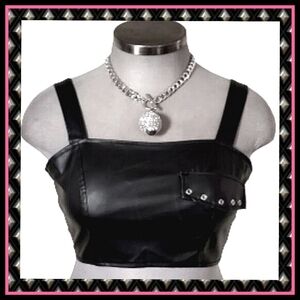 SEXY ☆ VEGAN LEATHER ☆ ZIP BACK CROP TOP ☆ M ☆ NWT